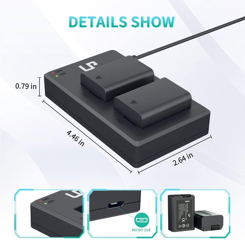 L & P NP-FW50 Battery Charger Pack, 2-Pack Battery & Dual Slot Charger for Sony Alpha A6000, A6400, A6100, A6300, A6500, A5100, A5000, A7, A7II, A7R, A7RII, A7R2, A7S, A7SII, A7S2, RX10 RX10II ZV-E10 - Image 5